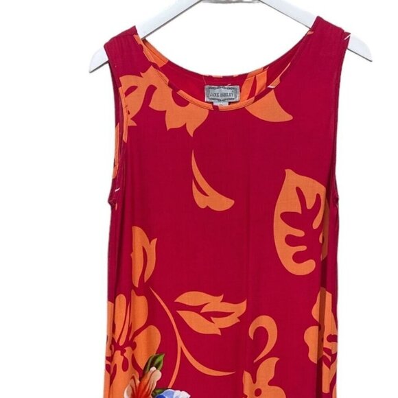 Vintage Hawaiian Long Dress Size S/M by Jane Ashley Red Aloha Rayon Maxi Tank - Picture 6 of 10